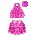 thumbnail image 1 of TiaoBug Kids Girls Sequins Sleeveless Crop Top with Ruffle Tutu Skirt Hair Band Set Latin Jazz Salsa Ballet Dance Costume Hot Pink 5-6, 1 of 5