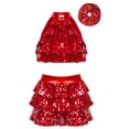 thumbnail image 1 of TiaoBug Kids Girls Sequins Sleeveless Crop Top with Ruffle Tutu Skirt Hair Band Set Latin Jazz Salsa Ballet Dance Costume Red 5-6, 1 of 5