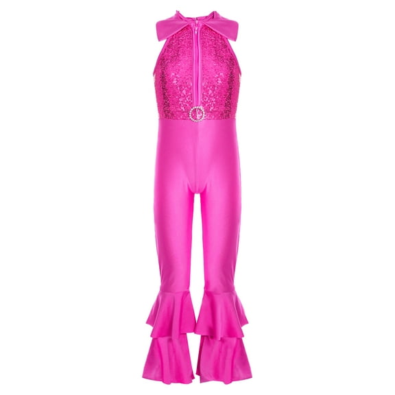 TiaoBug Kids Girls Sequins Sleeveless Gymnastics Leotard Metallic Ballet Dance Unitard Modern Dancewear Hot Pink 12