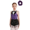 thumbnail image 1 of TiaoBug Kids Girls Sequins Tassel Latin Jazz Leotard Tango Rumba Samba Salsa Dance Dress with Hair Band Purple 10, 1 of 7