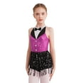 thumbnail image 1 of TiaoBug Kids Girls Sequins Tassel Tuxedo Jazz Leotard Dress Latin Samba Rumba Ballroom Performance Dance Dress Hot Pink 12, 1 of 7
