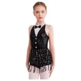 thumbnail image 1 of TiaoBug Kids Girls Sequins Tassel Tuxedo Jazz Leotard Dress Latin Samba Rumba Ballroom Performance Dance Dress Black 16, 1 of 7