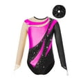 thumbnail image 1 of TiaoBug Kids Girls Shiny Long Sleeve Gymnastics Dance Leotard Bodysuit with Hair Band Figure Skating Costume Hot Pink&Black 12, 1 of 5