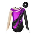 thumbnail image 1 of TiaoBug Kids Girls Shiny Long Sleeve Gymnastics Dance Leotard Bodysuit with Hair Band Figure Skating Costume Purple&Black 6, 1 of 5