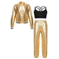 thumbnail image 1 of TiaoBug Kids Girls Shiny Metallic Bomber Jacket Coat Sports Pants Hip Hop Jazz Dance Crop Top Gold 14, 1 of 6