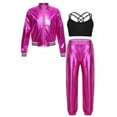 thumbnail image 1 of TiaoBug Kids Girls Shiny Metallic Bomber Jacket Coat Sports Pants Hip Hop Jazz Dance Crop Top Rose 12, 1 of 6