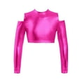 thumbnail image 1 of TiaoBug Kids Girls Shiny Metallic Crop Top Long Sleeve Off Shoulder Jazz Hip Hop Leotard Dance Shirt Hot Pink 10, 1 of 5