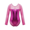 thumbnail image 1 of TiaoBug Kids Girls Shiny Metallic Mesh Patchwork Ballet Dance Leotard Long Sleeve Gymnastics Training Jumpsuit Dancewear Rose 6, 1 of 7