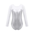thumbnail image 1 of TiaoBug Kids Girls Shiny Metallic Mesh Patchwork Ballet Dance Leotard Long Sleeve Gymnastics Training Jumpsuit Dancewear Silver 4, 1 of 5