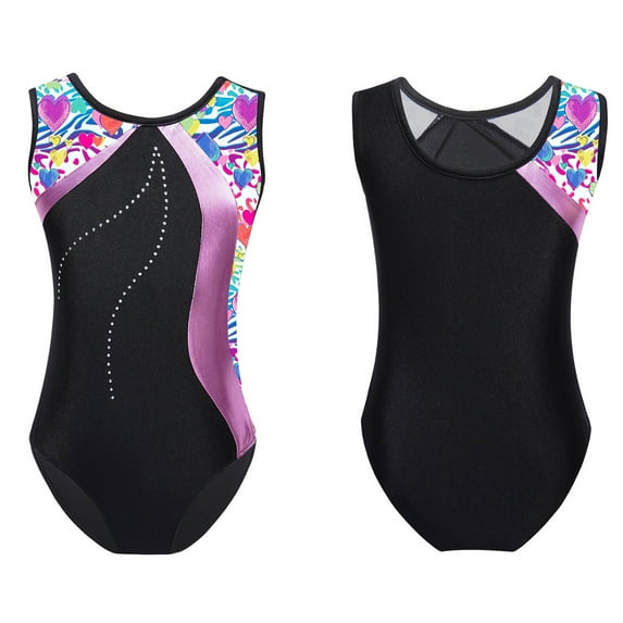 TiaoBug Kids Girls Shiny Metallic Stretch Gymnastics Leotard Ballet Dance Bodysuit Colorful Heart 10