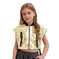 thumbnail image 1 of TiaoBug Kids Girls Shiny Metallic Zip Up Jacket Hip Hop Dance Performance Sparkly Cropped Tank Top Gold 14, 1 of 5