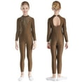 thumbnail image 1 of TiaoBug Kids Girls Shiny Rhinestone Gymnastics Leotard Hollow Back Long Sleeve Figure Skating Jumpsuit Brown 12, 1 of 7