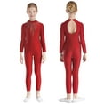 thumbnail image 1 of TiaoBug Kids Girls Shiny Rhinestone Gymnastics Leotard Hollow Back Long Sleeve Figure Skating Jumpsuit Burgundy 16, 1 of 7