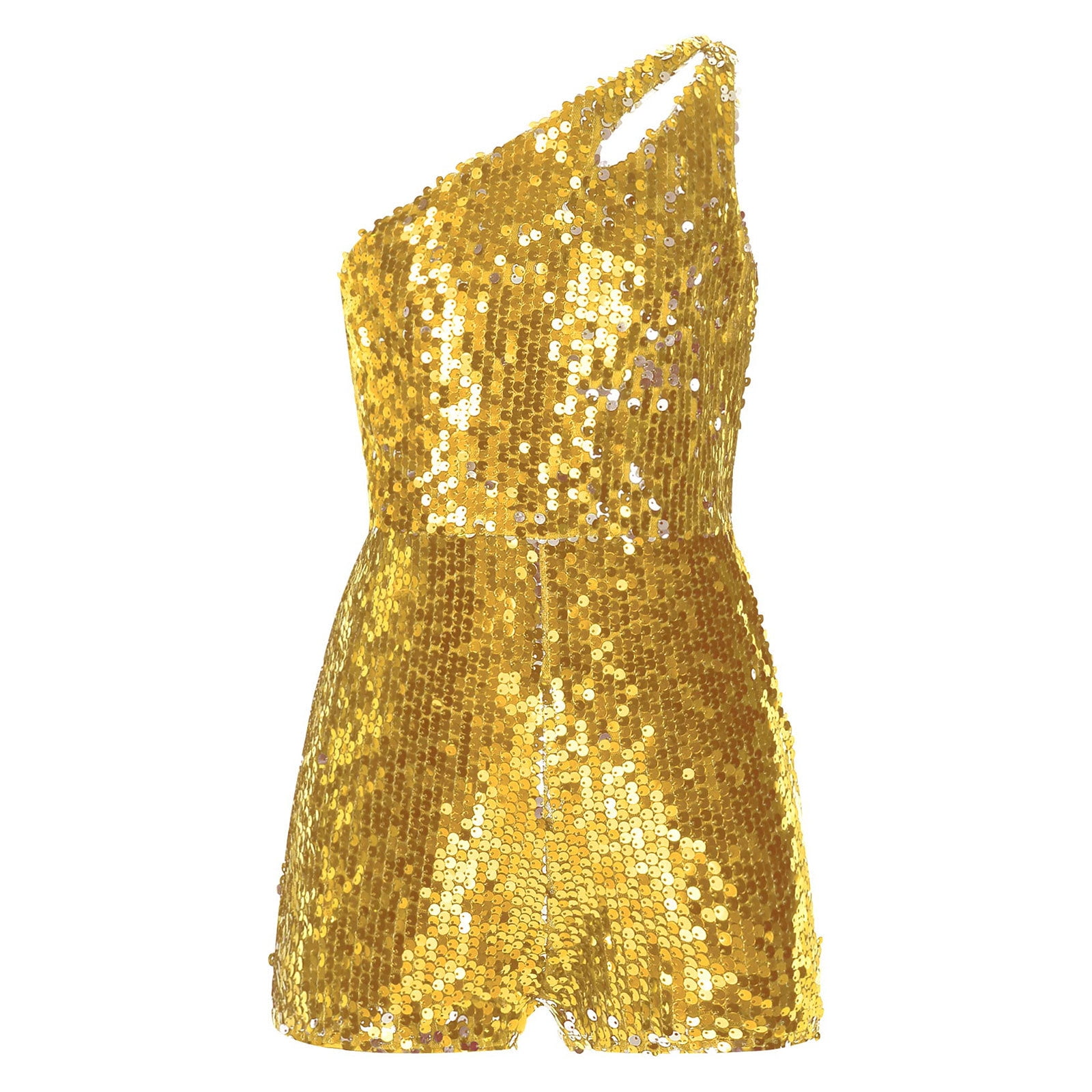 TiaoBug Kids Girls Shiny Sequin Bodysuit One Shoulders Sleeveless Dance ...