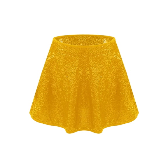 TiaoBug Kids Girls Shiny Sequin Skirts Sparkly Skater A Line Mini Skirt for Dance Performance Gold 8