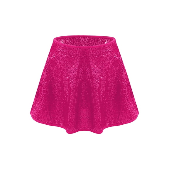 TiaoBug Kids Girls Shiny Sequin Skirts Sparkly Skater A Line Mini Skirt for Dance Performance Hot Pink 12