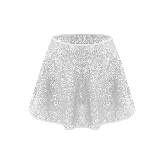 TiaoBug Kids Girls Shiny Sequin Skirts Sparkly Skater A Line Mini Skirt for Dance Performance Silver 14