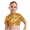 thumbnail image 1 of TiaoBug Kids Girls Shiny Sequined Crop Top Club Party Disco Shirt Jazz Hip-hop Dance Costume Gold 6, 1 of 7