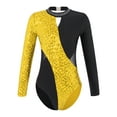 thumbnail image 1 of TiaoBug Kids Girls Shiny Sequins Ballet Dance Leotard Long Sleeve Gymnastics Unitard Hollow Back Bodysuit Yellow 12, 1 of 7
