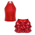 thumbnail image 1 of TiaoBug Kids Girls Shiny Sequins Crop Top with Pleated Skirt Jazz Hip Hop Performance 2 Piece Dance Outfit Red 12, 1 of 5