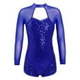 thumbnail image 1 of TiaoBug Kids Girls Shiny Sequins Gymnastic Bodysuit Long Sleeve Dance Leotard Jumpsuit Ballroom Dancewear Blue 12, 1 of 5
