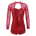 thumbnail image 1 of TiaoBug Kids Girls Shiny Sequins Gymnastic Bodysuit Long Sleeve Dance Leotard Jumpsuit Ballroom Dancewear Red 4, 1 of 7