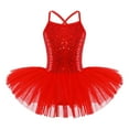 thumbnail image 1 of TiaoBug Kids Girls Shiny Sequins Spaghetti Straps Criss Cross Back Ballet Dance Leotard Ballerina Tutu Dress Red 6-7, 1 of 7