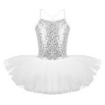 thumbnail image 1 of TiaoBug Kids Girls Shiny Sequins Spaghetti Straps Criss Cross Back Ballet Dance Leotard Ballerina Tutu Dress White 7-8, 1 of 7