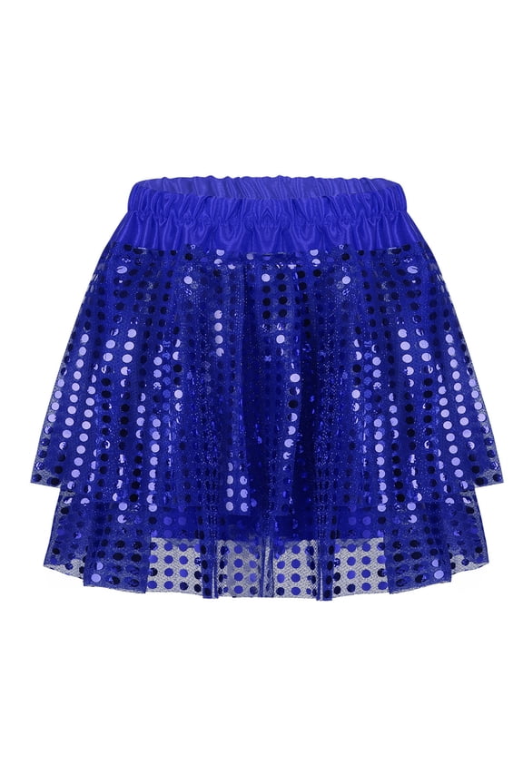 Kids Girls Shiny Sequins Tutu Skirt Hip Hop Latin Jazz Dance Skirt with Lining for Rave Party Dancewear Blue 8-10