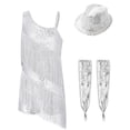 thumbnail image 1 of TiaoBug Kids Girls Shiny Tassel Latin Dance Dress Salsa Rumba Tango Outfits with Gloves Hat Set White 14, 1 of 5