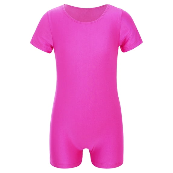 TiaoBug Kids Girls Short Sleeves Ballet Dance Gymnastics Leotard Solid Color Jumpsuit 4-14