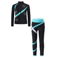 thumbnail image 1 of TiaoBug Kids Girls Skating Gymnastics Workout Outfits Shiny Long Sleeve Sweatshirt with Leggings Pants Suit Blue Green 8, 1 of 5