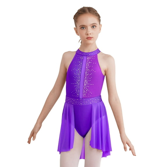 TiaoBug Kids Girls Sleeveless Ballet Latin Lyrical Dance Dress Backless Gymnastic Leotard Purple 8