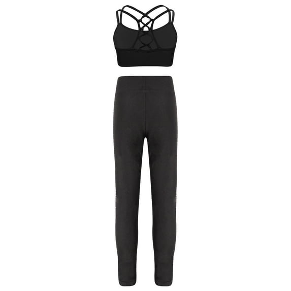 TiaoBug Kids Girls Sleeveless Crop Tops and Sparkly Leggings Activewear Set Yoga Gymnastics Workout Outfits Black 8