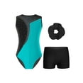 thumbnail image 1 of TiaoBug Kids Girls Sleeveless Dance Gymnastics Leotard Shorts with Hair Band Sports Outfits Blue Green 10, 1 of 7