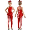 thumbnail image 1 of TiaoBug Kids Girls Sleeveless Sparkly Sequins Dance Unitards Jumpsuit Christmas Candy Cane Costume Red 16, 1 of 7