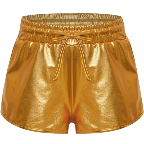 TiaoBug Kids Girls Sparkle Metallic Dance Shorts Gymnastics Athletic Tumbling Shorts Bottoms Activewear Gold 3-4