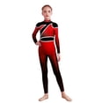 thumbnail image 1 of TiaoBug Kids Girls Sparkly Color Block Gymnastics Leotard Full Body Jumpsuit Long Sleeve Skating Bodysuit Red 16, 1 of 6
