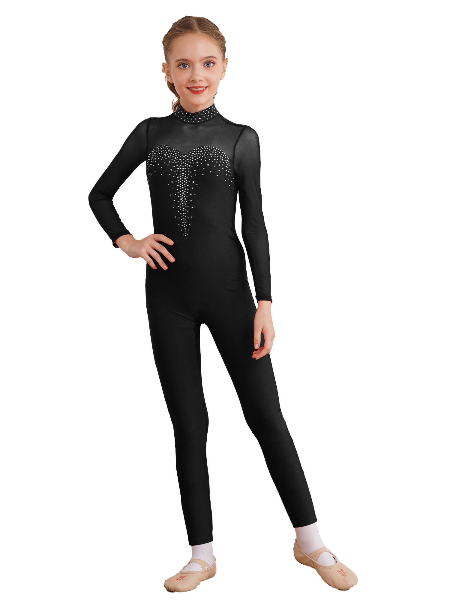 TiaoBug Kids Girls Sparkly Figure Skating Unitard Long TiaoBug Kids Girls Sparkly Figure Skating Unitard Long