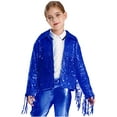 thumbnail image 1 of TiaoBug Kids Girls Sparkly Jacket Tassel Coat Long Sleeve Open Front Outerwear Tops Party Wear Blue 16, 1 of 7