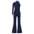 thumbnail image 1 of TiaoBug Kids Girls Sparkly Rhinestone Jumpsuit Single Long Sleeve Wide Leg Pants Romper Navy Blue 14, 1 of 5