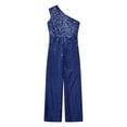 thumbnail image 1 of TiaoBug Kids Girls Sparkly Sequin Long Pants Jumpsuit Sleeveless One Shoulder Romper Prom Dance Party Gown Navy Blue 8, 1 of 5