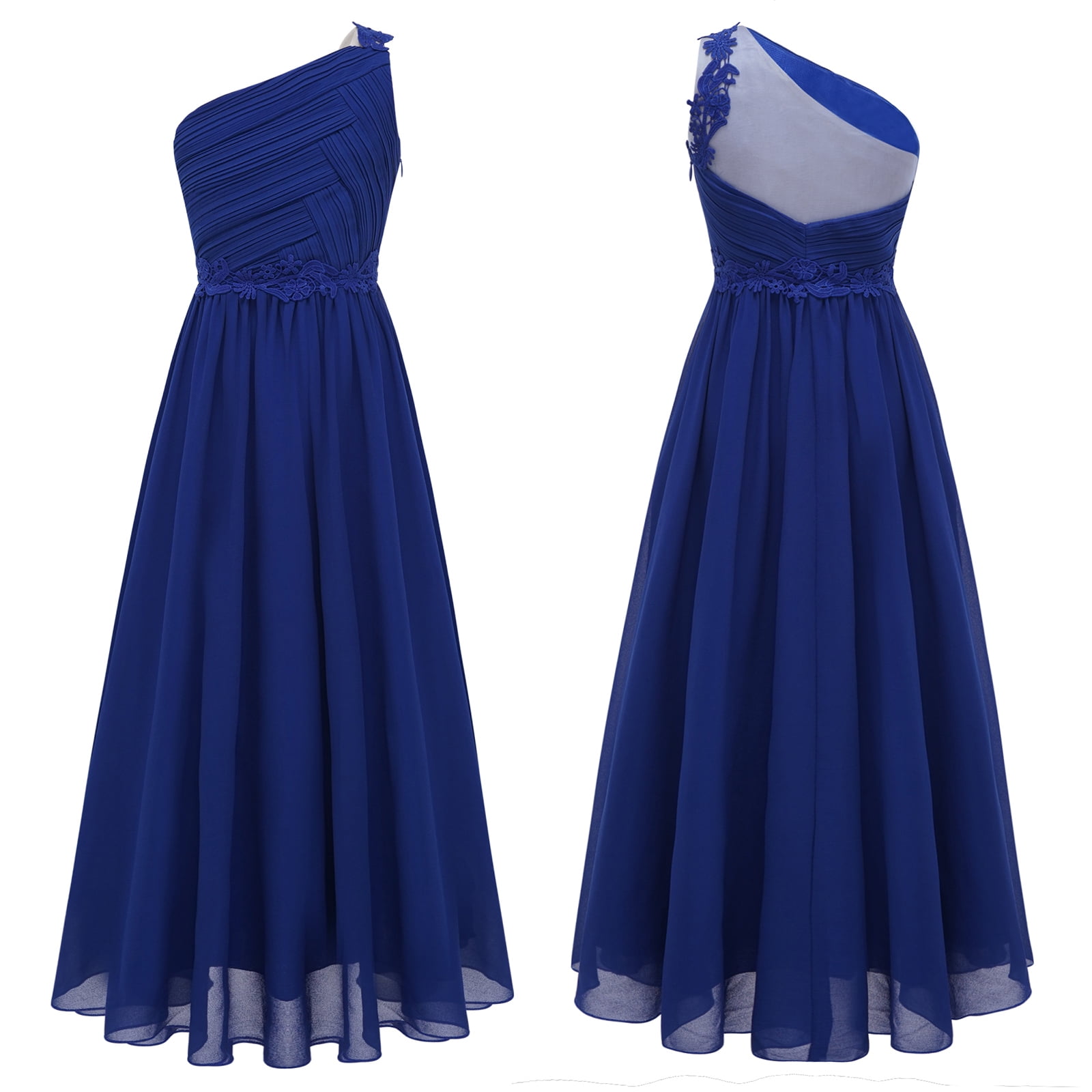 Gorgeous One Shoulder Junior Bridesmaid Dresses with Pleated Blue