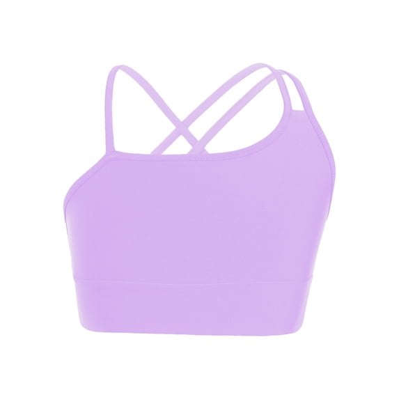 TiaoBug Kids Girls Sports Bra Asymmetrical Spaghetti Straps Open Back Dance Crop Top Training Cami Bralette Purple 8