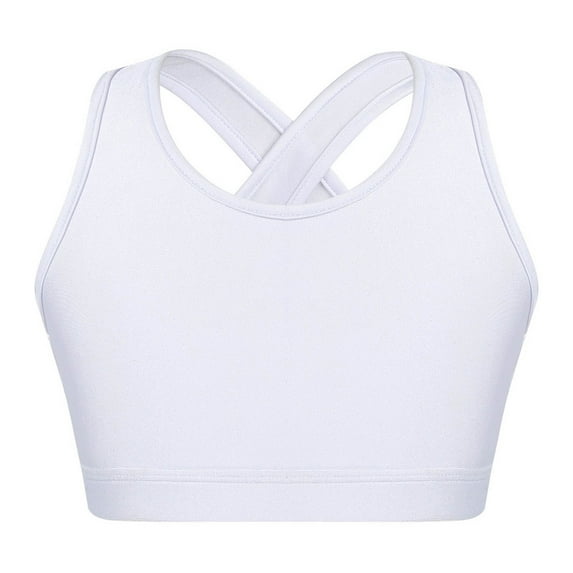 TiaoBug Kids Girls Sports Bra Sleeveless Crisscross Back Yoga Crop Top A White 10