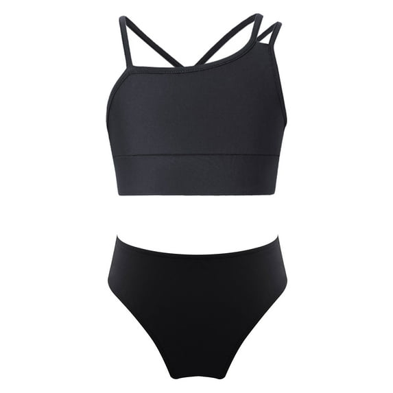 TiaoBug Kids Girls Tankini Swimsuit Crop Tank Top And Bikini Briefs Underwear Summer Holiday Beachwear Bathing Suits Black 12