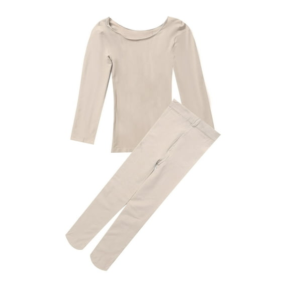 TiaoBug Kids Girls Thermal Underwear Gymnastics Ballet Dance Undergarments Long Sleeve Top Elastic Waistband Legging Pants Set Nude 4