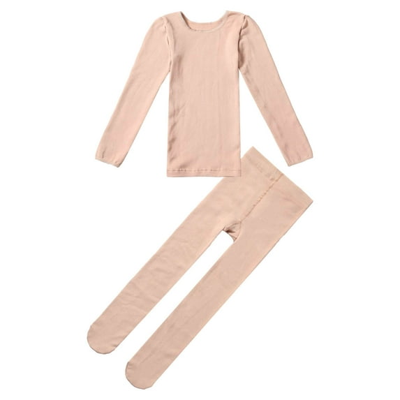 TiaoBug Kids Girls Thermal Underwear Gymnastics Ballet Dance Undergarments Long Sleeve Top Elastic Waistband Legging Pants Set Nude A 6