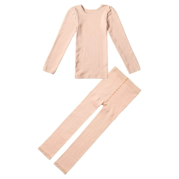 TiaoBug Kids Girls Thermal Underwear Gymnastics Ballet Dance Undergarments Long Sleeve Top Elastic Waistband Legging Pants Set Nude B 4