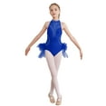 thumbnail image 1 of TiaoBug Kids Girls Tulle Feather Skirted Bodysuit Sleeveless Ballet Dance Leotard Figure Skating Costume Royal Blue 16, 1 of 7